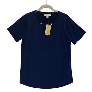 MICHAEL Michael Kors Short Sleeve V-Neck Top NWT Women's Sz M True Navy Neutral